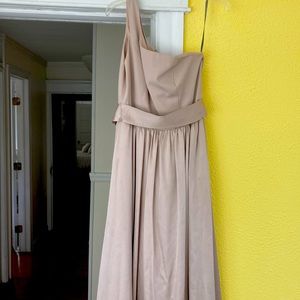 Vera Wang evening gown. One shoulder, full skirt with slit to mid-thigh.